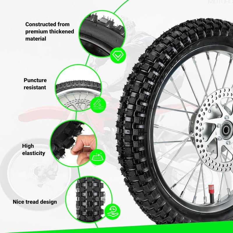 XIKOBY 16X2.4 Front Wheel Assembly Compatible with Razor MX500 MX650 SX500 Dirt Rocket Bike Off-road Motorcycle with 25H 126 Links Chain Tensioner Breaker Disc Brake Rotor Replacement Parts - Image 3